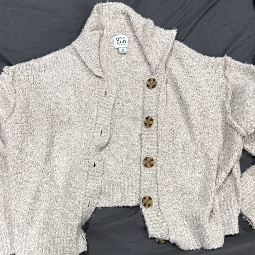 BDG Textured Cream Cardigan with Button Detail
